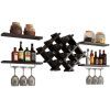 winBlack 5 Piece Wall Mounted Wine Rack Set with Storage Shelves