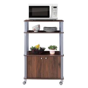 Modern 3-Shelf Kitchen Bakerâ€™s Rack Cart on Wheels in Brown Wood Finish