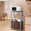 Modern 3-Shelf Kitchen Bakerâ€™s Rack Cart on Wheels in Brown Wood Finish
