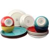 cut12-Piece Stoneware Dinnerware Set in Red Blue Green Yellow - Service for 4