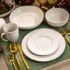 cut18-Piece White Porcelain Dinnerware Set with Plates Bowls Mugs - Service for 4
