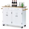 kitWhite Kitchen Cart Island with Wood Top 2 Drawers and Bottom Storage Cabinet