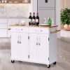 kitWhite Kitchen Cart Island with Wood Top 2 Drawers and Bottom Storage Cabinet