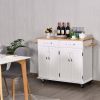 kitWhite Kitchen Cart Island with Wood Top 2 Drawers and Bottom Storage Cabinet