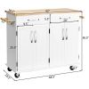 kitWhite Kitchen Cart Island with Wood Top 2 Drawers and Bottom Storage Cabinet