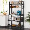 kitBlack Metal Wood Freestanding Kitchen Shelf Bakers Rack Microwave Stand