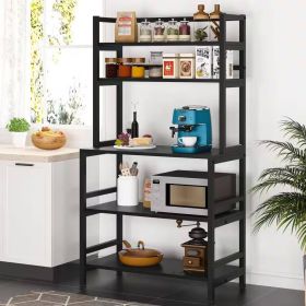 kitBlack Metal Wood Freestanding Kitchen Shelf Bakers Rack Microwave Stand