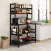 kitBlack Metal Wood Freestanding Kitchen Shelf Bakers Rack Microwave Stand