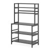 kitBlack Metal Wood Freestanding Kitchen Shelf Bakers Rack Microwave Stand