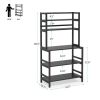 kitBlack Metal Wood Freestanding Kitchen Shelf Bakers Rack Microwave Stand