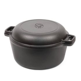 Cast Iron 5-Quart Pre-Seasoned Dutch Oven with 2-in-1 Skillet Lid 10.25-inch