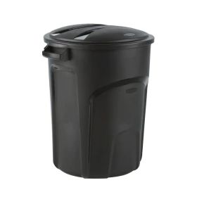 32-Gallon Black Plastic Indoor Outdoor Trash Can with Lid - Made in USA