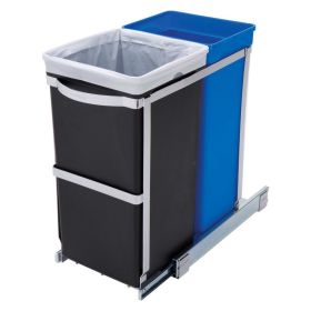 traPull Out Blue Recycle Bin Black Trash Can Slides Under Kitchen Counter