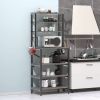 sheModern Gray Metal Wood Kitchen Baker's Rack Shelf Microwave Stand