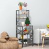 sheModern Gray Metal Wood Kitchen Baker's Rack Shelf Microwave Stand