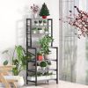 sheModern Gray Metal Wood Kitchen Baker's Rack Shelf Microwave Stand