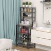 sheModern Gray Metal Wood Kitchen Baker's Rack Shelf Microwave Stand
