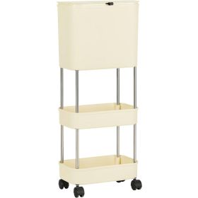5 Gallon Mobile Elevated Kitchen Trash Can with Lid in Cream with Wheels