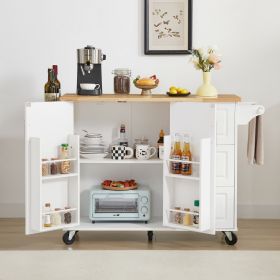 Kitchen Island with Drop Leaf Countertop, Rolling Kitchen Island Cart , Barn Door Kitchen Island Table with Storage Cabinet and Tower Rack