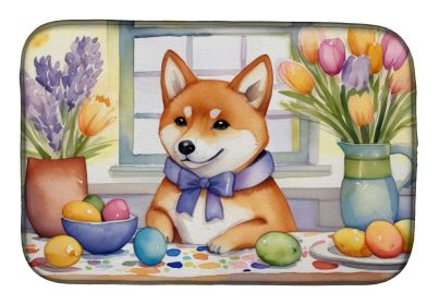 Decorating Easter Shiba Inu Dish Drying Mat Absorbent Dish Drying Mat Pad for Kitchen Counter Dish Drainer Mat for Countertop, 14 x 21", Multicol