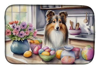 Decorating Easter Sheltie Dish Drying Mat Absorbent Dish Drying Mat Pad for Kitchen Counter Dish Drainer Mat for Countertop, 14 x 21", Multicolor