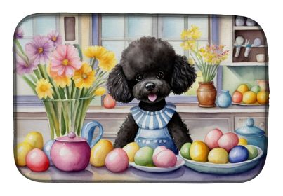 Decorating Easter Black Poodle Dish Drying Mat Absorbent Dish Drying Mat Pad for Kitchen Counter Dish Drainer Mat for Countertop, 14 x 21", Multi
