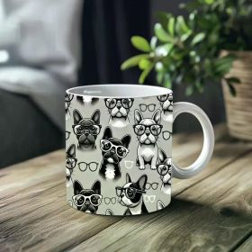 1pc_French Bulldog Wearing Glasses ceramic cup 11 ounces, coffee/tea/wine glass, suitable for Valentine's Day, birthdays,