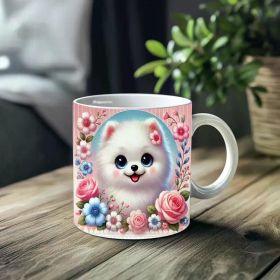 1pc_Cute Dog And Flowers ceramic cup 11 ounces, coffee/tea/wine glass, suitable for Valentine's Day, birthdays,