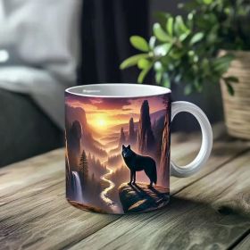 1pc_Black Wolf And Valley ceramic cup 11 ounces, coffee/tea/wine glass, suitable for Valentine's Day, birthdays,