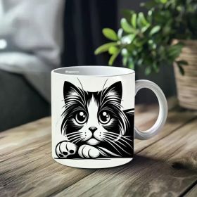 1pc_Cute Cat ceramic cup 11 ounces, coffee/tea/wine glass, suitable for Valentine's Day, birthdays, home decor, holiday
