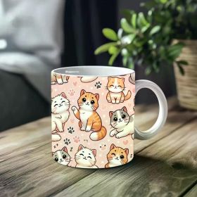1pc_Cute Cats Pattern ceramic cup 11 ounces, coffee/tea/wine glass, suitable for Valentine's Day, birthdays,
