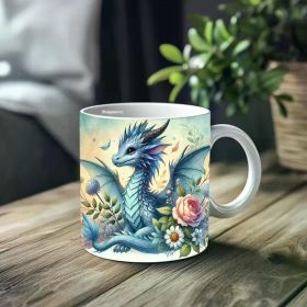 1pc_Blue Dragon And Flowers ceramic cup 11 ounces, coffee/tea/wine glass, suitable for Valentine's Day, birthdays,