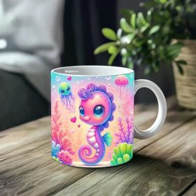 1pc_Seahorse Heart ceramic cup 11 ounces, coffee/tea/wine glass, suitable for Valentine's Day, birthdays, home decor,