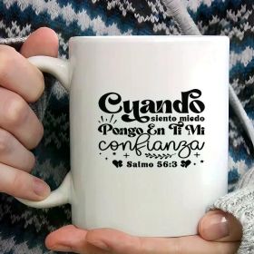 1pc Inspirational Verse Mug - 11oz White Ceramic Coffee Cup with "Ciando Sent Mi Fuerza" Design, Perfect Easter Gift