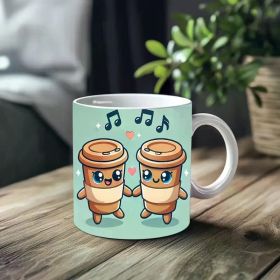 1pc_Happy Coffee ceramic cup 11 ounces, coffee/tea/wine glass, suitable for Valentine's Day, birthdays, home decor,