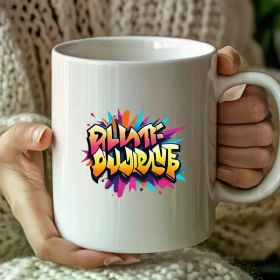 1pc Doodle Mug - 11oz White Ceramic, Funny Satirical Design with Vibrant Splash Art, Perfect for Birthdays,