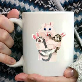 1pc Whimsy Woods Ceramic Coffee Mug, 11oz Hand Wash Only Reusable Multipurpose Bunny and Cat Design, Ideal