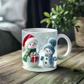 1pc_Snowman Giving Gift ceramic cup 11 ounces, coffee/tea/wine glass, suitable for Valentine's Day, birthdays,