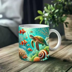 1pc_Sea Creatures ceramic cup 11 ounces, coffee/tea/wine glass, suitable for Valentine's Day, birthdays, home decor,