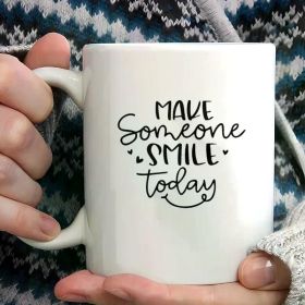 1pc Inspirational Verse Coffee Mug - 11oz White Ceramic, "Make Someone Smile Today" Design with Heart Accents,