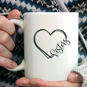 1pc Sisters Christian Mug, 11oz White Ceramic Coffee Mug with Heart Design, Perfect for Easter Gifts, Pastor