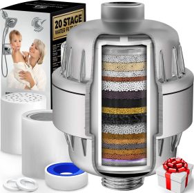 20 Stage Shower Filter with Vitamin C E for Hard Water Polished Brass Color High Output Shower Water Filter to Remove Chlorine Fluoride 2 Cartrid