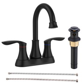 2-Handle 4-Inch Oil Rubbed Bronze Bathroom Faucet, Bathroom Vanity Sink Faucets With Pop-up Drain And Supply Hoses (Color: Black)