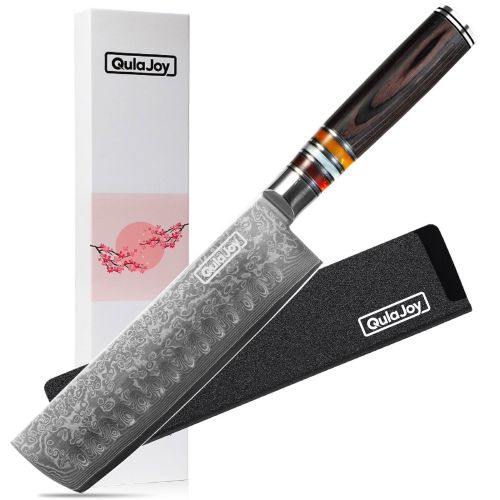 Qulajoy 7 Inch Nakiri Chef Knife,Professional Japanese 67 Layers Damascus VG-10 Steel Core,Hammered Vegetable Cutting Knife,Ergonomic Pakkawood H